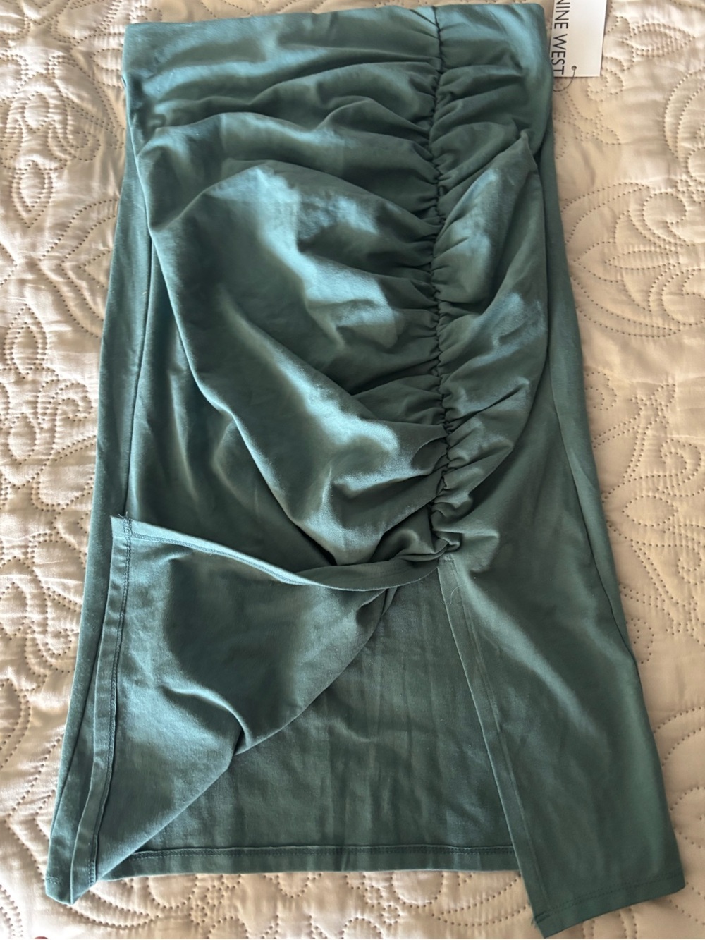 Nine West Teal Ruched Midi Pencil Skirt